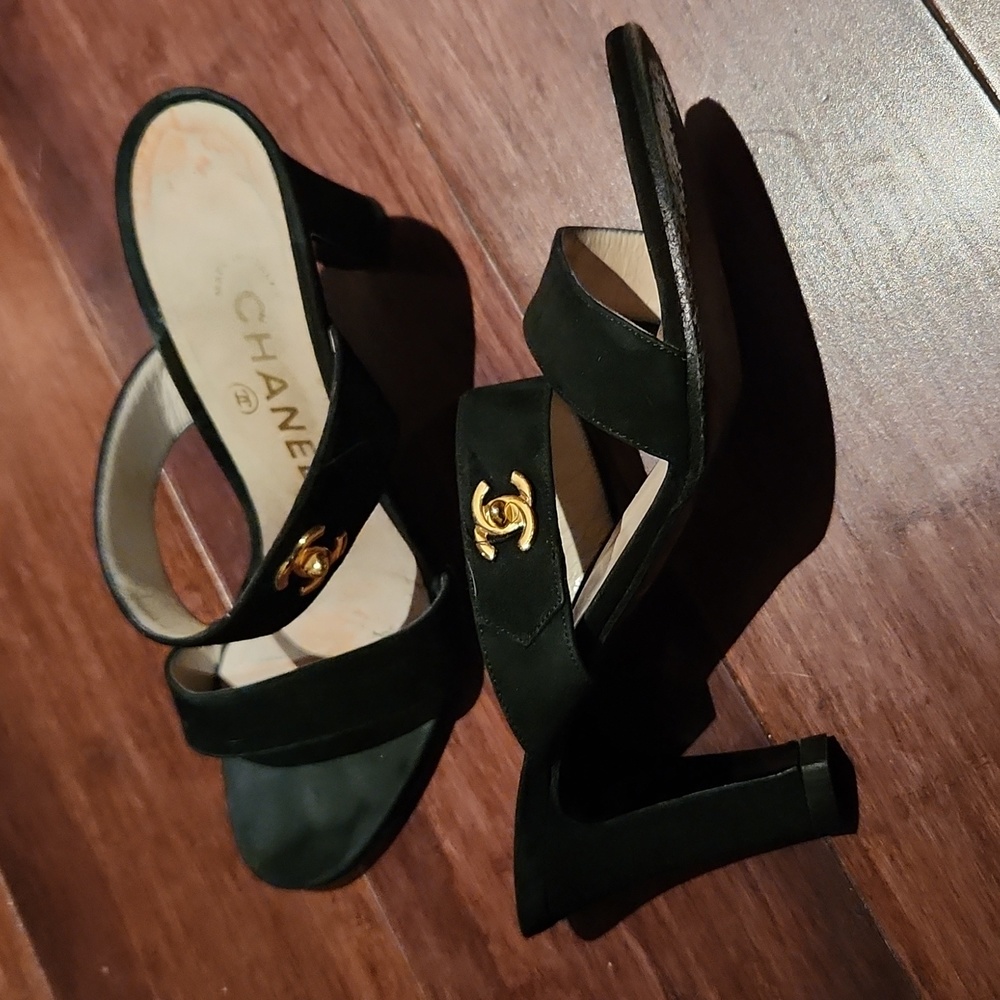 Chanel Black Suede Sandals Slides Mules Shoes 36 - Picture 3 of 8